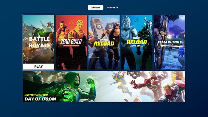 2025 | Fortnite - Battle Royale game mode select